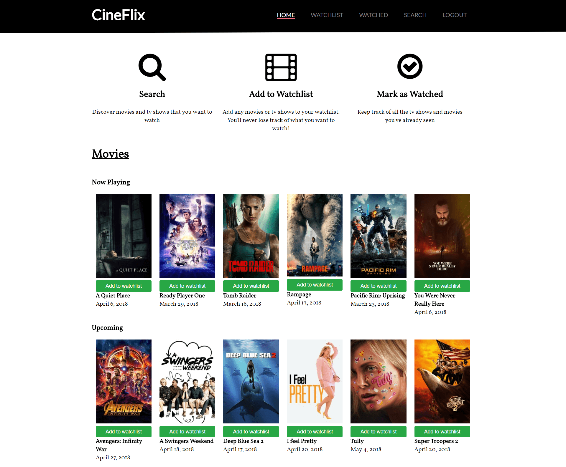 Image of Cineflix web app